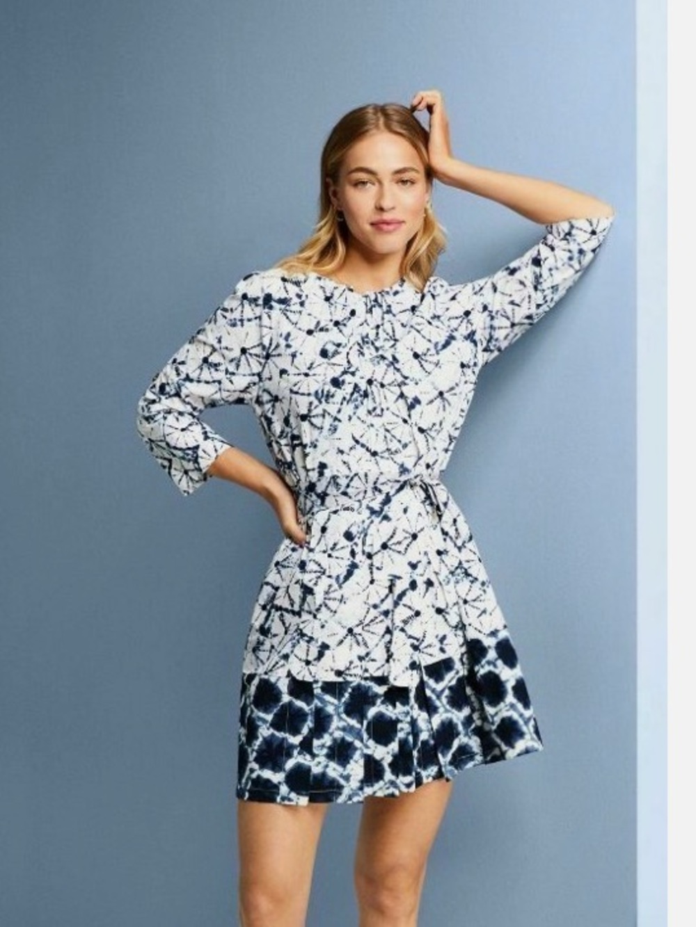 Thakoon White and Navy Tie-Dye Patterned Dress